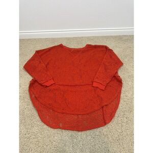 Free People Not Cold In This Lace Sweater Womens Large Orange Sheer Floral